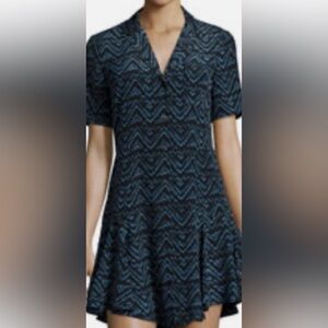 A.L.C. Kayden 100 Percent Silk Black and Blue Patterned Dress